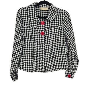 Carrie Allen womens size small black white houndstooth cotton 2 button jacket